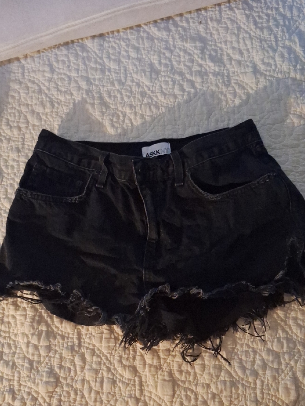 ASKK NY Distressed Rock Denim Cutoff Shorts | 100% Cotton | Raw Hem Jean Shorts